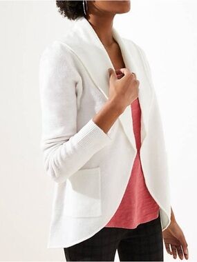 LOFT Women’s Cozy White Open Front Shawl Collar Pocket Cardigan Size Small - NEW